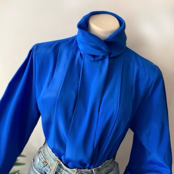 Vintage Tops - v i n t a g e :: Draped Pleated High Neck Satin Blouse